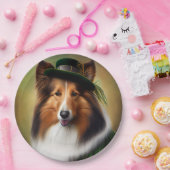 Rough Collie Dog in St. Patrick's Day Dress Pappteller (Party)