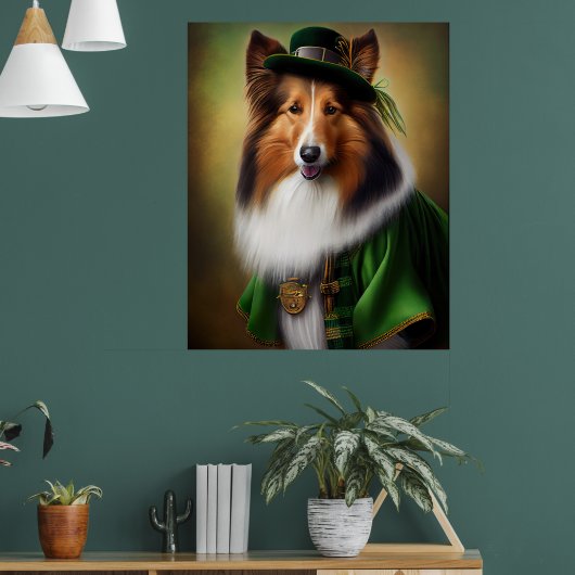 Rough Collie Dog in St. Patrick's Day Dress Poster (Wohnzimmer 1)