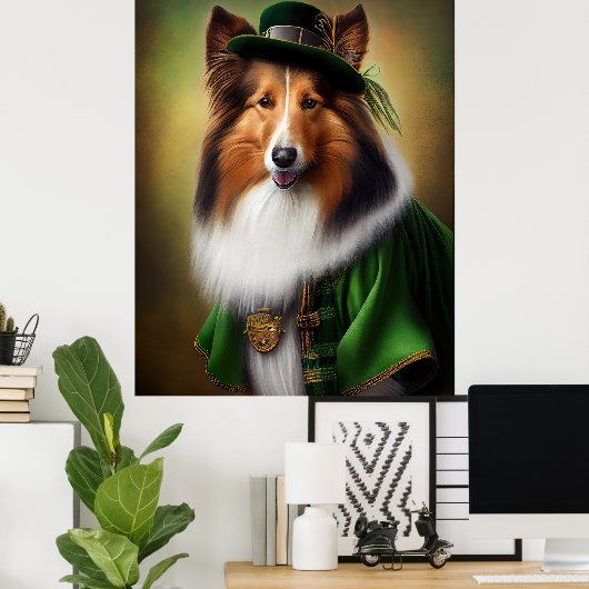 Rough Collie Dog in St. Patrick's Day Dress Poster (Heimbüro)