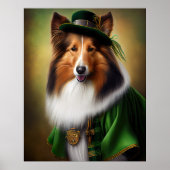 Rough Collie Dog in St. Patrick's Day Dress Poster (Vorne)