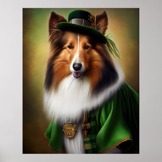 Rough Collie Dog in St. Patrick's Day Dress Poster (Vorne)