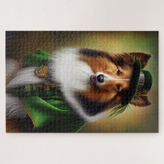 Rough Collie Dog in St. Patrick's Day Dress Puzzle (Horizontal)