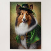 Rough Collie Dog in St. Patrick's Day Dress Puzzle (Vertikal)