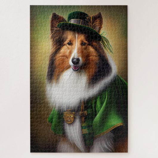 Rough Collie Dog in St. Patrick's Day Dress Puzzle (Vertikal)