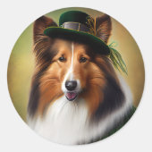 Rough Collie Dog in St. Patrick's Day Dress Runder Aufkleber (Vorderseite)