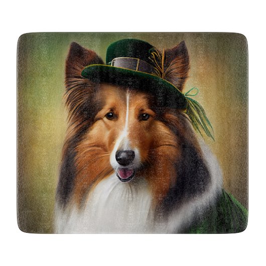 Rough Collie Dog in St. Patrick's Day Dress Schneidebrett (Vorderseite)