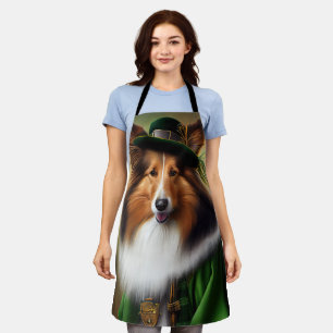 Rough Collie Dog in St. Patrick's Day Dress Schürze