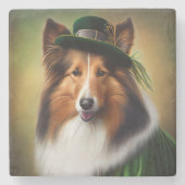 Rough Collie Dog in St. Patrick's Day Dress Steinuntersetzer (Vorderseite)