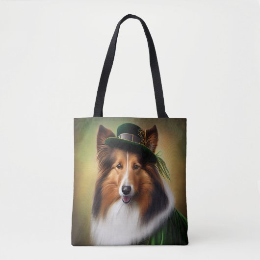 Rough Collie Dog in St. Patrick's Day Dress Tasche (Vorderseite)