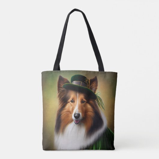 Rough Collie Dog in St. Patrick's Day Dress Tasche (Rückseite)