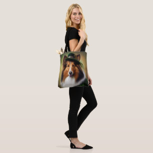 Rough Collie Dog in St. Patrick's Day Dress Tasche