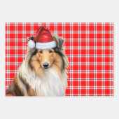 Rough Collie Dog Karierte Weihnachten Geschenkpapier Set (Vorderseite 3)
