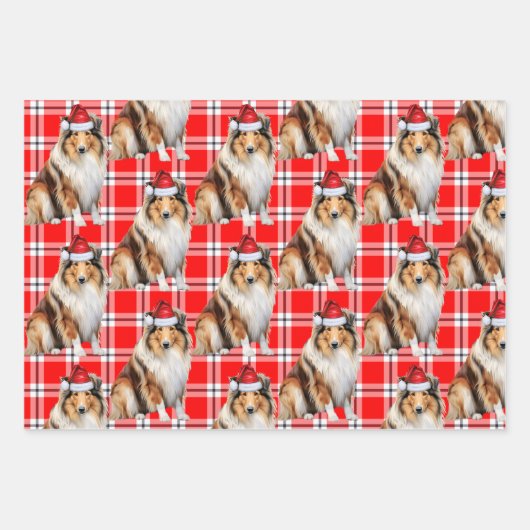 Rough Collie Dog Karierte Weihnachten Geschenkpapier Set (Vorderseite 2)