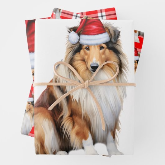 Rough Collie Dog Karierte Weihnachten Geschenkpapier Set (Beispiel)