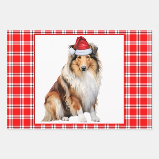Rough Collie Dog Karierte Weihnachten Geschenkpapier Set (Vorderseite)
