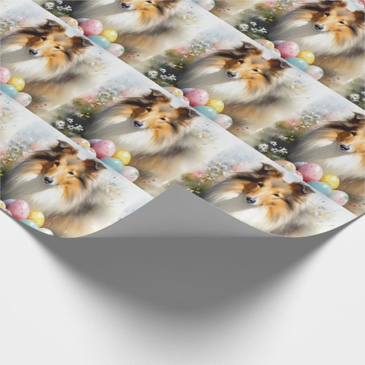 Rough Collie Dog mit Ostereiern Urlaub Geschenkpapier (Ecke)