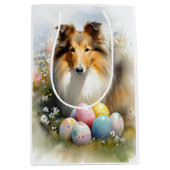 Rough Collie Dog mit Ostereiern Urlaub Mittlere Geschenktüte (Vorderseite)