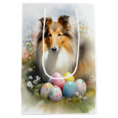 Rough Collie Dog mit Ostereiern Urlaub Mittlere Geschenktüte (Rückseite)