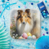 Rough Collie Dog mit Ostereiern Urlaub Pappteller (Party)