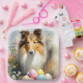 Rough Collie Dog mit Ostereiern Urlaub Pappteller (Party)
