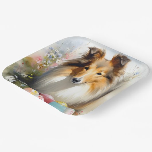 Rough Collie Dog mit Ostereiern Urlaub Pappteller (Gewinkelt)