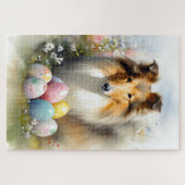 Rough Collie Dog mit Ostereiern Urlaub Puzzle (Horizontal)
