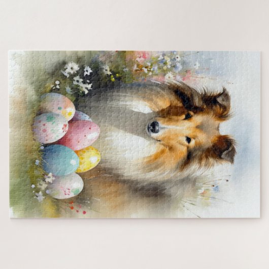 Rough Collie Dog mit Ostereiern Urlaub Puzzle (Horizontal)
