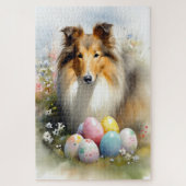 Rough Collie Dog mit Ostereiern Urlaub Puzzle (Vertikal)