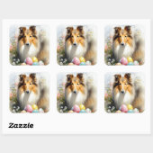 Rough Collie Dog mit Ostereiern Urlaub Quadratischer Aufkleber (Blatt)