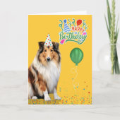 Rough Collie Dog Party Hat Yellow Birthday Karte (Vorderseite)