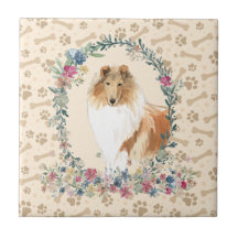 Rough Collie Dog Paw Print Floral Niedlich Beige