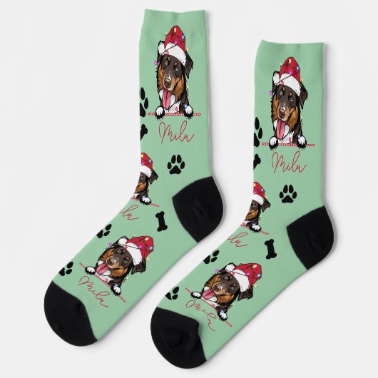 Rough Collie Dog Personalisiertes Weihnachtsgesche Socken (Linkes Detail)
