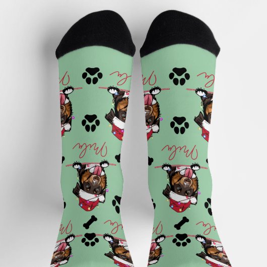 Rough Collie Dog Personalisiertes Weihnachtsgesche Socken (Oben)