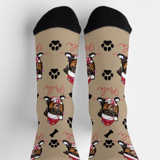Rough Collie Dog Personalisiertes Weihnachtsgesche Socken (Oben)