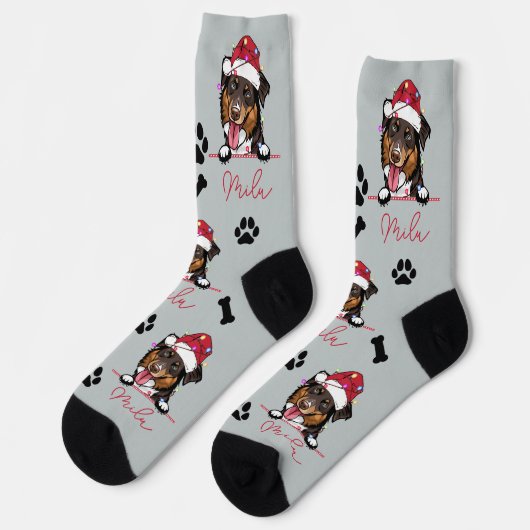 Rough Collie Dog Personalisiertes Weihnachtsgesche Socken (Linkes Detail)