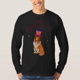 Rough Collie Dog Red White Blue Fireworks Decor 4 T-Shirt