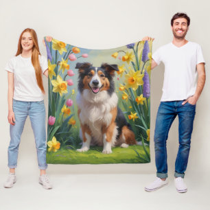 Rough Collie Dog Spring Flowers Malerei Fleecedecke