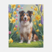 Rough Collie Dog Spring Flowers Malerei Fleecedecke (Vorderseite)
