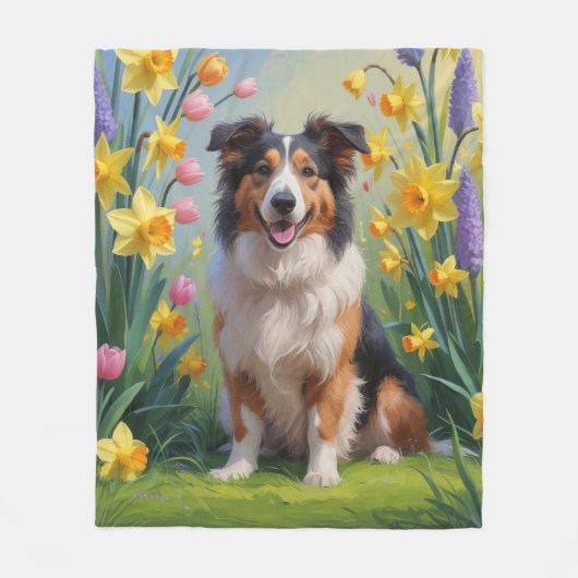 Rough Collie Dog Spring Flowers Malerei Fleecedecke (Vorderseite)