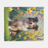 Rough Collie Dog Spring Flowers Malerei Fleecedecke (Vorderseite (Horizontal))