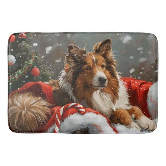 Rough Collie Dog Weihnachtsfest Badematte (Vorderseite)