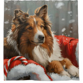 Rough Collie Dog Weihnachtsfest Duschvorhang (Vorderseite)