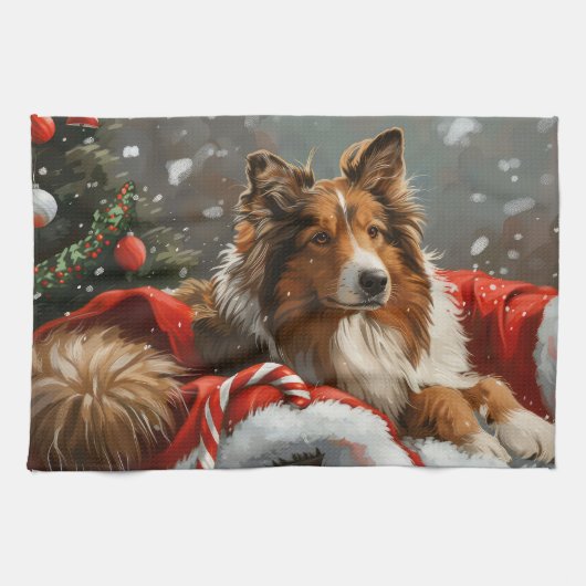 Rough Collie Dog Weihnachtsfest Geschirrtuch (Horizontal)