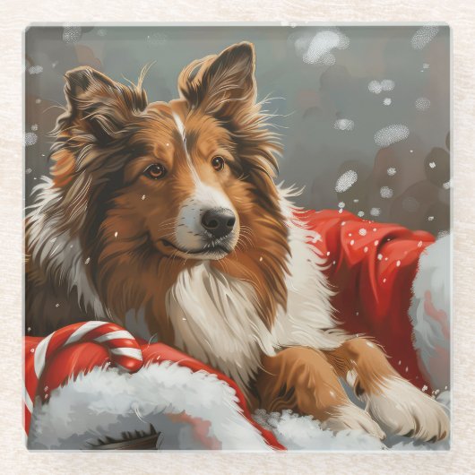 Rough Collie Dog Weihnachtsfest Glasuntersetzer (Vorderseite)
