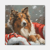 Rough Collie Dog Weihnachtsfest Magnet (Vorne)