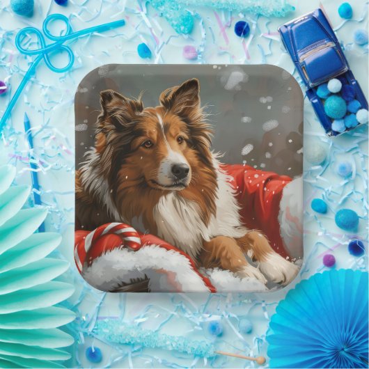 Rough Collie Dog Weihnachtsfest Pappteller (Party)