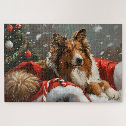 Rough Collie Dog Weihnachtsfest Puzzle (Horizontal)