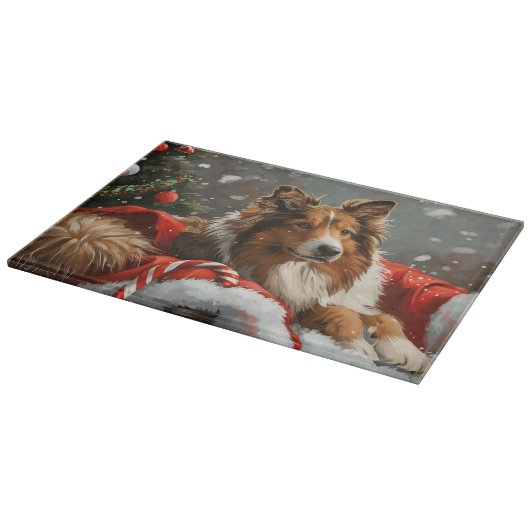 Rough Collie Dog Weihnachtsfest Schneidebrett (Ecke)