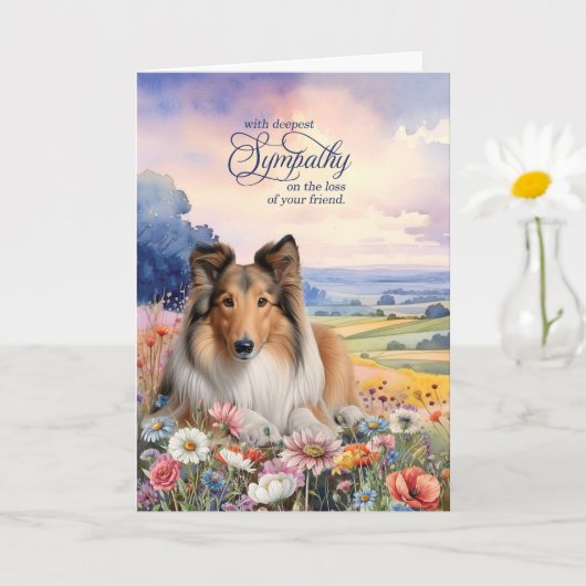 Rough Collie Dog with Wildflowers Pet Sympathy Karte (Kleine Pflanze)