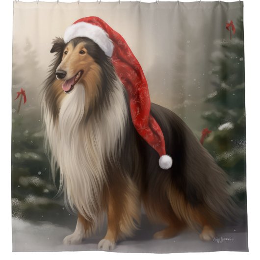 Rough Collie Dog zu Schnee Weihnachten Duschvorhang (Vorderseite)